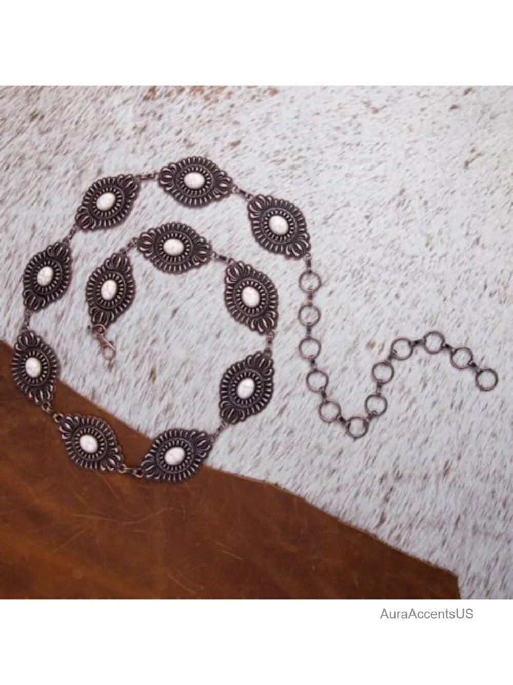 Large Western Concho Metal Belt with Turquoise Design